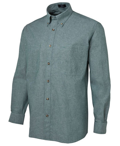 Picture of L/S COTTON CHAMBRAY SHIRT GREEN STITCH